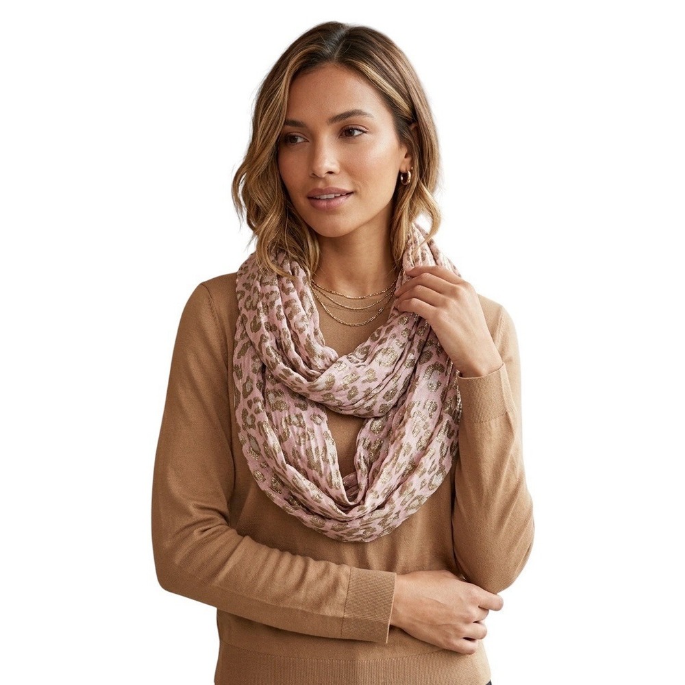 Apt 9 Pink Gold Glitter Leopard Infinity Scarf Sheer Boho Chic Glam